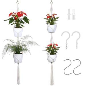 lot 16420 image: Dntorx Macrame Plant Hanger, 2 Pack 50 Inch Hanging Plant Holder Indoor Outdoor Hanging Planter Basket with Hooks for Living Rooms, Balcony, Hallway, Kitchen, or Office