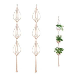lot 16421 image: ELANE 2PCS 3-Tier 70 Macrame Plant Hangers Basket Plant Hanger Indoor Outdoor Hanging Plant Holder for Stand Flower Pots Decorations