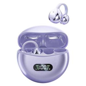 lot 16426 image: MAcnas Open Ear Clip Headphones Wireless Earbuds Bluetooth 5.4 Sports Earphones Wireless Charging Case & LED Power Display Waterproof Fitness Headphones for Running (Purple)