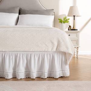 lot 16427 image: MIYE Wrap Around Ruffled Lace Bed Skirt, Elastic Dust Ruffle with Adjustable Belts, Easy to Put On, Bed Frame Cover, Machine Washable (EmbroideredWhite, KingQueen-15 Drop)