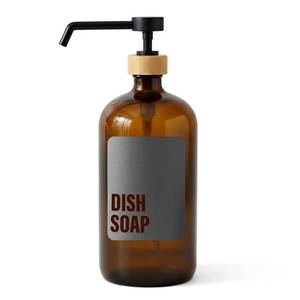 lot 16428 image: SAVVY & SORTED Amber Glass Dish Soap Dispenser for Kitchen Sink 1 Liter, Large Kitchen Soap Dispenser Set with Permanent Label, Refillable Glass Bottle for Dish Washing Liquid, 34 Fl Oz
