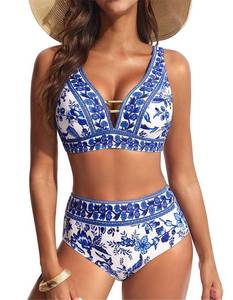 lot 16454 image: Plus Size Bathing Suit for Women High Waisted Bikini Set 2 Piece Swimsuit Floral Tummy Control Push Up Vacation Swimwear XL