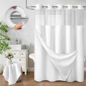 lot 16460 image: XOGUIBO No Hook Shower Curtain and Liner Set,White Hotel Waffle Shower Curtain with Liner 75 L x 48 W