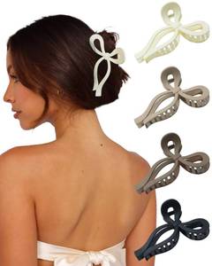lot 16467 image: 4 PCS Bow Hair Clips Bow Claw Clip for Women Nonslip Large Hair Claw Clips for Thin and Thick Hair Strong Hold Hair Bows (BlackLight BrownOff-WhiteDark Brown)
