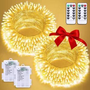 lot 16471 image: JMEXSUSS 2 Pack Outdoor String Lights Battery Operated, Total 66ft 200 LED Fairy Lights with Remote, Warm White Battery Christmas Lights for Bedroom Indoor Holiday House Tree Porch Party Yard