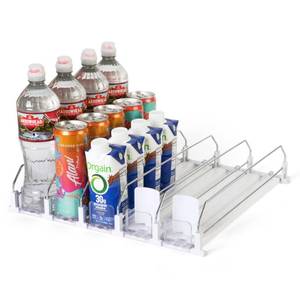 lot 17752 image: Hodge Home Essentials Black Spring-Loaded Drink Dispenser for Fridge �� Automatic Beverage Pusher Organizer for Cans & Bottles �� Self-Facing Refrigerator Can Dispenser, Soda Organizer for Kitchen