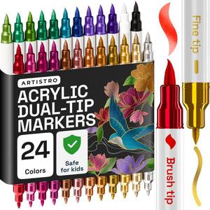 lot 17759 image: ARTISTRO 24 Metallic Acrylic Paint Markers - Paint Pens for Drawing, Brush  Fine Tips - For Fabric, Rock, Glass, Wood, DIY - Art & Craft Supplies for Adults, Teens, Kids - Teacher Appreciation Gift