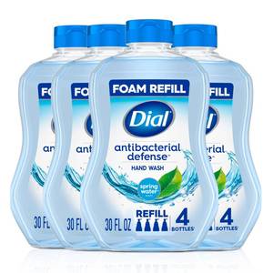 lot 17762 image: Dial Antibacterial Defense Foaming Hand Soap  Aloe, Spring Water Scent, 30 Fl Oz Hand Soap Refill (4 Pack), Dermatologist-Tested, Gentle on Skin
