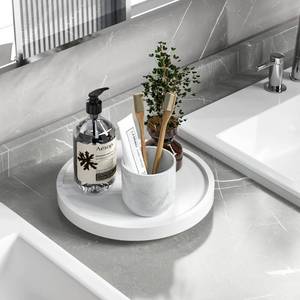 lot 17766 image: Turntable Vanity Tray 9 Inch for Perfume Candle, Bamboo Kitchen Sink Countertop Organizer for Keep Glass, Sponge and Soap Bathroom Countertop Organizer White
