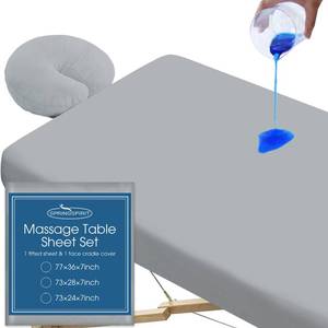 lot 18275 image: Waterproof Massage Table Cover, Massage Table Sheets Set 2- Piece Include Massage Fitted Sheet and Face Cradle Cover Ultra Soft & Skin-friendly Fit Massage Table & Facial Bed, Grey, 36�77�7