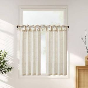 lot 18279 image: jinchan Tie Top Linen Kitchen Curtains Over Sink 45 Inch Length Tier Curtains Farmhouse Rustic Small Cafe Curtain for Bedroom Living Room Bathroom Half Window Light Filtering Privacy 2 Panels Crude