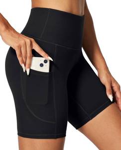 lot 18281 image: IUGA Biker Shorts Women 6 Tummy Control Workout Shorts Women with Pockets High Waisted Yoga Running Gym Spandex Compression Black