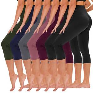 lot 18283 image: TNNZEET 7 Pack Capri Leggings for Women, High Waisted Soft Black Workout Yoga Pants, med size