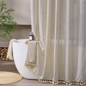 lot 18284 image: Siiluminisoy Neutral Linen Shower Curtain Beige Boho Shower Curtain for Bathroom Rustic Striped French Country Shabby Chic Shower Curtains, 72 x 72