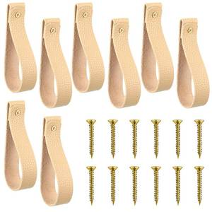 lot 18292 image: Bucherry 8 Pcs Leather Wall Hooks with Screws Curtain Rod Wall Hanging Straps Towel Holder Hanger Handle Loop for Boho Cabinet Handle Bathroom Kitchen Bedroom Storage Supplies(Apricot)