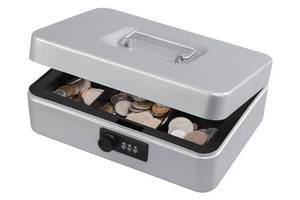 lot 18312 image: KYODOLED Large Cash Box with Combination Lock,Safe Metal Box for Money, Storage Lock Box with Money Tray,9.84x 7x 3.54 Lightgrey Large