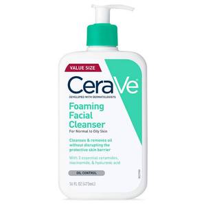 lot 18323 image: CeraVe Foaming Facial Cleanser, Daily Face Wash for Oily Skin, Hyaluronic Acid  Ceramides  Niacinamide, Fragrance Free, Non-Drying Oil Control Face Wash, 16 Fluid Ounces
