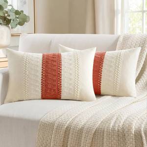 lot 18325 image: Woaboy Set of 2 Sage Green Boho Decorative Throw Pillow Covers 12x20 Inch Lumbar Farmhouse Cotton Cushions Modern Home Decor for Livingroom Bedroom Couch Bed Sofa Chair
