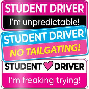 lot 18355 image: 3-Pack HEY-OKEY Student Driver Magnet for Car �� Metal Only (Not for PlasticAluminum) �� Funny Pink Please Be Patient Reflective Magnetic Bumper Sticker �� Removable Rookie Safety Signs �� 10 x 3.5 in