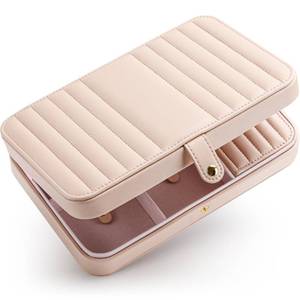 lot 18356 image: VELORIA PU Leather Travel Jewelry Organizer Case, Snap-Clasp Necklace Holder with Elastic Pouch, Ring & Earring Storage, Compact Jewelry Box for Bracelets and Bangles, Cloud Pink