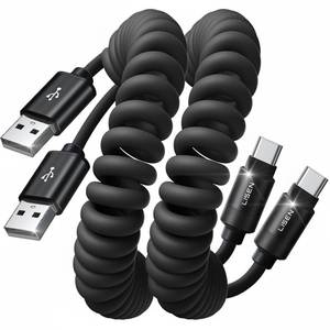 lot 18357 image: LISEN Coiled USB C Cable, 2 Pack for Android Auto & CarPlay Cable, Short USB A to USB C Cable C Gifts for Men Women ompatible with iPhone 171615, Samsung Galaxy S25S24S23 A15A14, Space Black 4FT