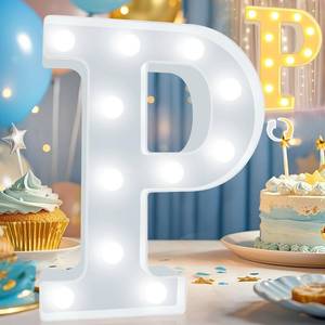 lot 18365 image: Pooqla LED Marquee Letter Lights, Warm White and Cool White Decorative Lighted Letters, Light Up Alphabet Letters for Boys Girls, Party, Wedding, Bar, Night Light, Birthday Decoration, Letter P