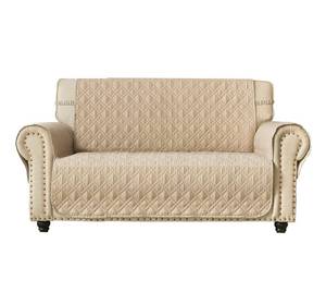 lot 18366 image: Ameritex Loveseat Cover Water-Resistant Quilted Furniture Protector with Back Nonslip Paws Slipcover for Dogs, Kids, Pets Loveseat Slipcover Stay in Place for Leather (46, Beige)