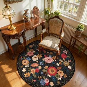 lot 18373 image: 4ft Round Bedroom Rug Washable Circle Rugs for Living Room Floral Vintage Non Slip Low Pile Soft Faux Wool Non Shedding Small Carpet for Kitchen Entryway Bathroom Bedside Office Farmhouse Entrance