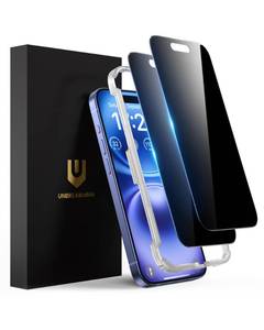 lot 18386 image: UNBREAKcable Privacy Screen Protector for iPhone 16, Anti-Spy Shatterproof Tempered Glass True 28°Anti Spy 9H Hardness Easy Installation Frame Black Protector for iPhone 6.1 - 2 Pack