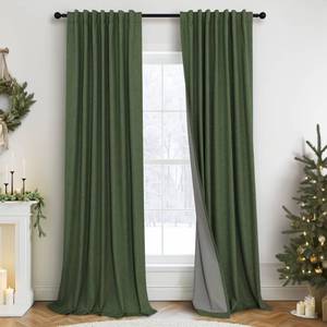 lot 18387 image: Olive Green Blackout Curtains 84 Inches Long 2 Panels Linen Boho Black Out Dark Green Forest Curtains for Living Room Bedroom Windows Darkening Insulated Thermal Drapes 84 Length Christmas Decorations