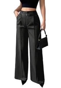 lot 18390 image: NRTHYE Business Casual Pants for Women High Waisted Straight Wide Leg Work Trousers Dress Suit Pants with Pockets