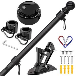 lot 19645 image: ZMTECH Flag Pole - Upgraded Bracket, 6 FT Stainless Steel Flag Poles for Outside House, Residential or Commerical, Tangle Free Flag Pole Kit for American Flag (Without Flag, Black)