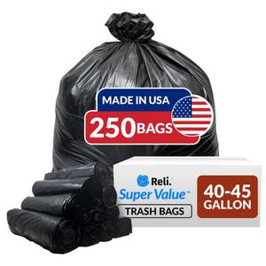 lot 19647 image: Reli. 40 to 45 Gallon Trash Bags Heavy Duty  250 Trash Bags  Super Sizeable, Black, Garbage for Serious Cleanup
