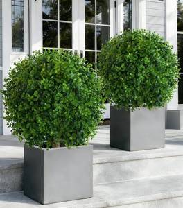 lot 19663 image: FancyPlus Artificial Eucalyptus Topiary Ball Trees for Outdoor Set of 2 Fake Plant Bushes with Ground Spike UV Resistant Faux Shrubs for Garden Front Porch, Green