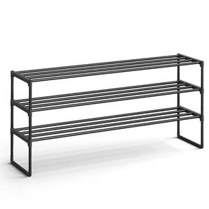 lot 19665 image: SONGMICS Shoe Rack, 3-Tier Shoe Organizer, Metal Storage Shelf, Upright or Upside Down, for 20-24 Pairs, Stackable, for Entryway, 11.8 x 46.1 x 21.7 Inches, Black ULSA033B01