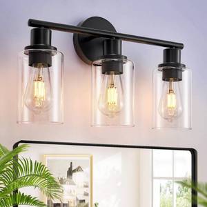 lot 19671 image: DLLT 3-Light Bathroom Light Fixtures 18.51 Black Modern Vanity Lights with Clear Glass Shade - Bathroom Wall Lamp for Mirror Kitchen Living Room Hallway Cabinet Porch