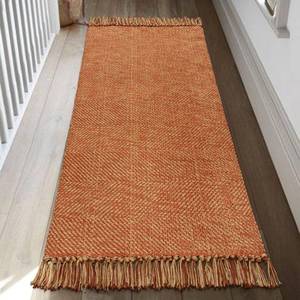 lot 19672 image: Collive Kitchen Runner Rug, 2 x 4.3 Hand-Woven Reversible Washable Rugs, Terracotta Cotton Modern Farmhouse Bathroom Mat Hallway Carpet for Foyer Bedroom Entry Front Door Fall Decor