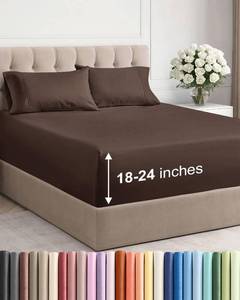 lot 19674 image: Extra Deep Queen Sheet Set - 4 Piece Breathable & Cooling Bed Sheets - Easily Fits 18 to 24 inch Mattress - Ultra Soft, Wrinkle & Fade Free w Extra Deep Pockets - Comfy Hotel Luxury Bedding - Brown