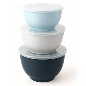 lot 19675 image: TP Large Mixing Bowl Set with Lids, Melamine Nesting Bowls Set for Pasta Baking Salad Mixing, Set of 3, Blue and White