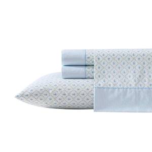 lot 19676 image: Laura Ashley - Sheet Set, Breathable Percale Cotton Bedding, 200 Thread Count, Deep Pocket, Chic Home Decor (Kate Blue, King)