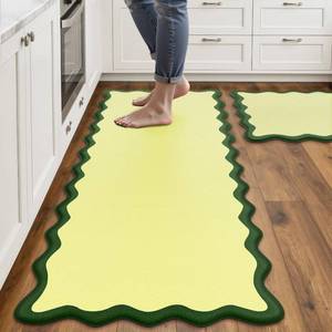 lot 19690 image: Arenarug Scalloped Kitchen Mats Rugs Sets of 2 Cushioned Anti Fatigue Floor Mat Waterproof Kitchen Rugs Non Slip Foam Comfort Standing Mat for Sink Laundry, Green