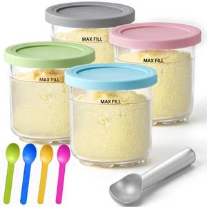 lot 19702 image: Creami Pints and Lids for Ninja - 4 pack Creamy Icecream Containers Cups Jars Tubs Canisters Set, Smoothie Pot Compatible with NC299AMZ & NC300s Series Creamer Ice Cream Maker Machine Accessories