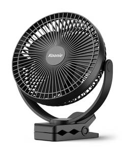 lot 19703 image: Koonie 10000mAh Clip on Fan Rechargeable, 8-Inch Battery Operated Desk Fan, USB Fan, 4 Speeds, Strong Airflow, Sturdy Clamp for Golf Cart Office Desk Outdoor Travel Camping Tent Gym Treadmill,Black