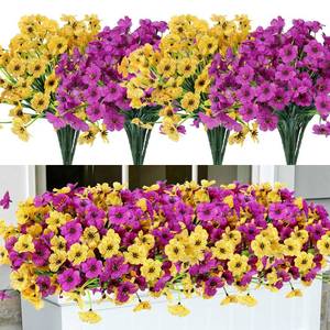 lot 19704 image: Geegoods Artificial Mums Flowers for Outdoors, 16 Bundles UV Resistant Fake Plastic Purple and Yellow Flowers for Patio Porch Spring Summer Decor