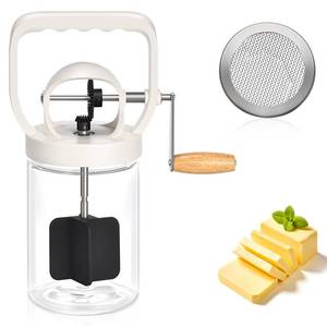 lot 19710 image: CAROD Traditional Manual Butter Churn Maker, 1.2L Capacity Glass Jar with Sifting Lid, Create Delicious Homemade Butter within 15 Min, Upgraded Design Protect from Injury
