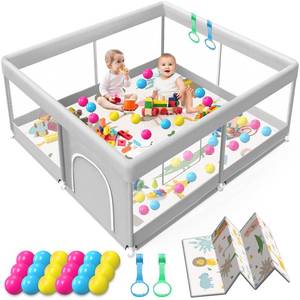 lot 19713 image: Baby Playpen with Mat, 50x50 Inch Playpen with Mat Waterproof for Babies and Toddlers Play Pen Playards Safety Gate Fence Active Center Indoor