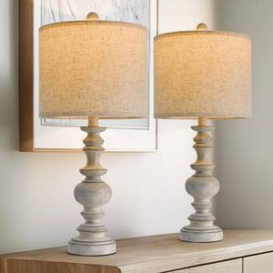 lot 19732 image: BOBOMOMO 24 Farmhouse Retro Table Lamp Set of 2, Traditional Resin Lamps for Living Room Bedroom, Vintage Bedroom Lamps with Linen Shades, Rustic Table Lamps for Living Room, Nursery, Office