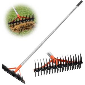 lot 19738 image: CKLT Thatch Rake for Lawns 18 Sharp Tempered Spring Steel Tines Dethatcher Rake Heavy Duty Dethatching Rakes with 62.5 Adjustable Stainless Steel Handle for Lawn Care��Dead Grass, Garden, Yard