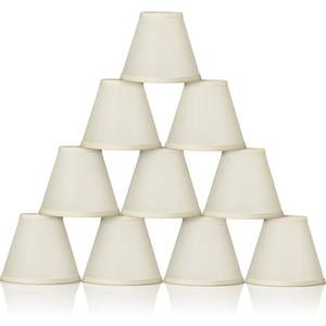 lot 19740 image: Chandelier Lamp Shades Small Lamp Shade Clip on Fitter Lampshade Linen Lamp Shades, 3 x 6 x 5, Set of 10 (Beige)