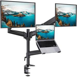 lot 19742 image: HUANUO Dual Monitor and Laptop Mount for Max 32 Monitor and 17 Laptop, Adjustable Arm with Tilt, Swivel and Rotation, Dual Monitor and Notebook Stand with VESA Bracket 75100 mm